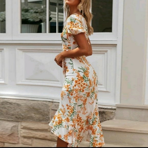 🔥Sale!!! 1 Left!!! Beautiful Floral Print Ruffle Split MXie Dress - Picture 2 of 5